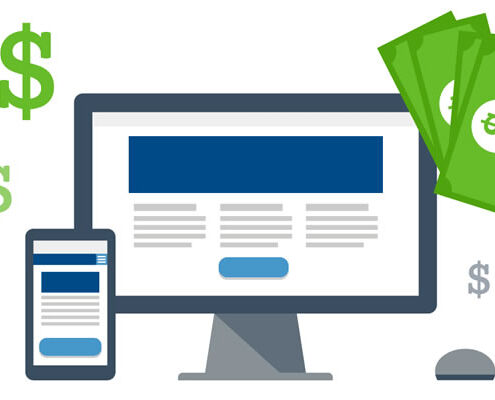 An image showing websites with dollar signs representing cost of a website.