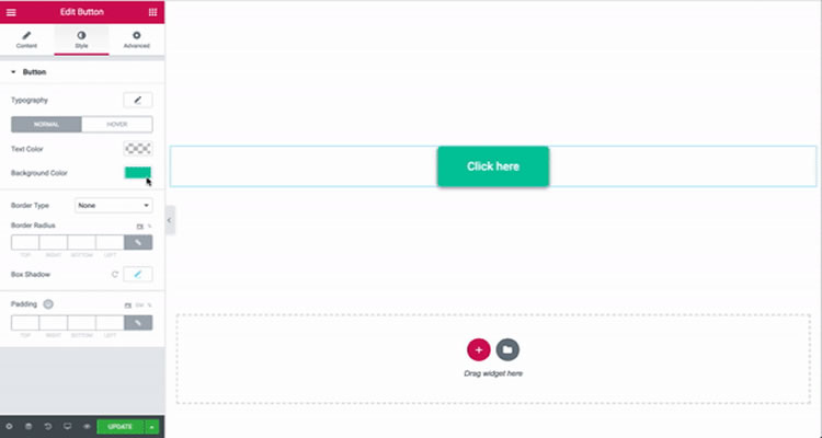 A screenshot of Elementor website builder to customize a button in WordPress.