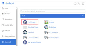 A screenshot of the Bluehost cPanel