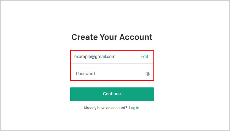 Screenshot to create your ChatGPT account.