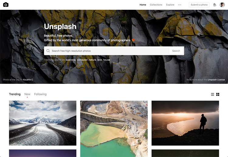 An image showing the Unsplash website.