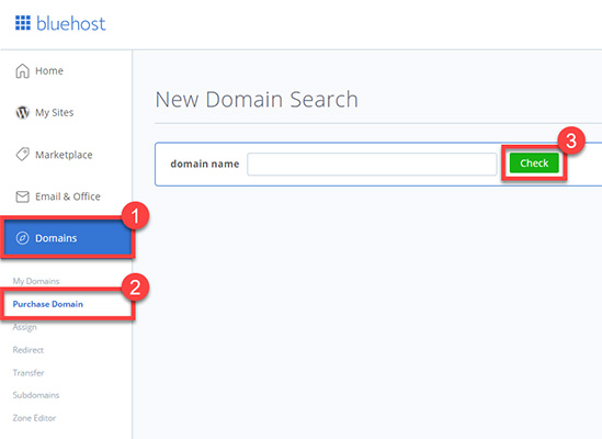 A screenshot of BlueHost domain registration.