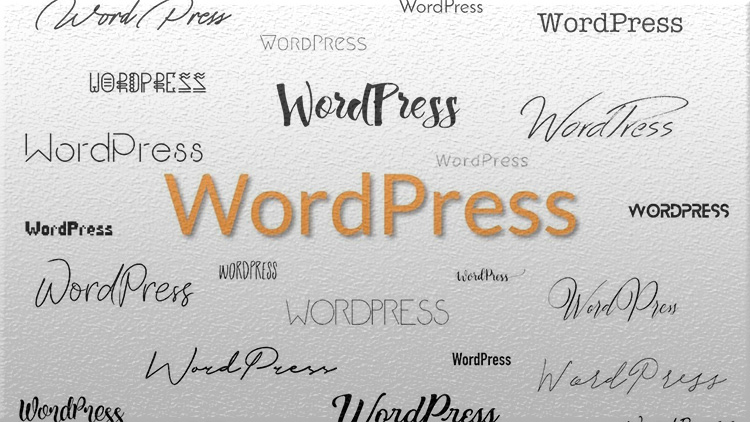 A graphic showing WordPress in different font types.