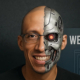 An image showing a half-human and half-robot representing the future of AI.