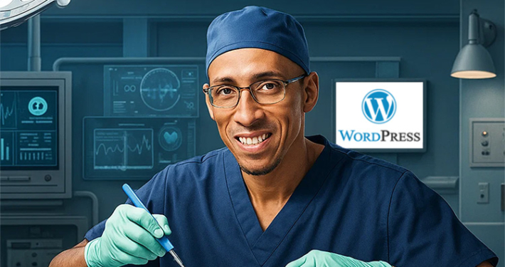 A picture of a surgeon operating on a website.