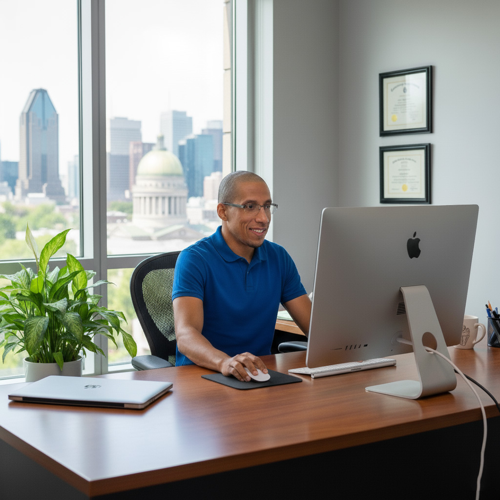 Fabio Peters is sitting in a Montreal digital marketing office.